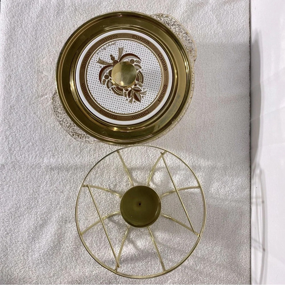 Vintage Anchor Hocking Fire King Gold Fleck Casserole & Stand Georges Briard Lid - Picture 9 of 15